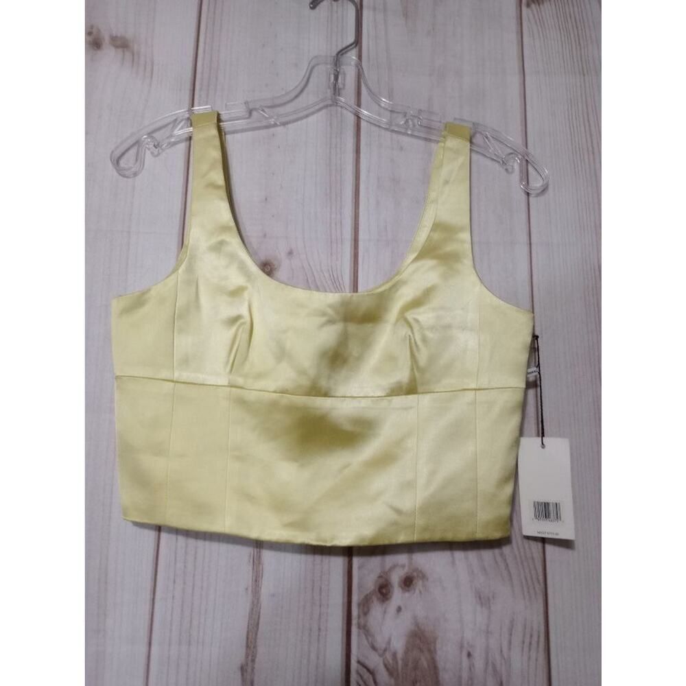 Jason Wu Women Pale Yellow Satin Crop Top‎ Scoop Neck Side Zip WX6561-700-6PA XS